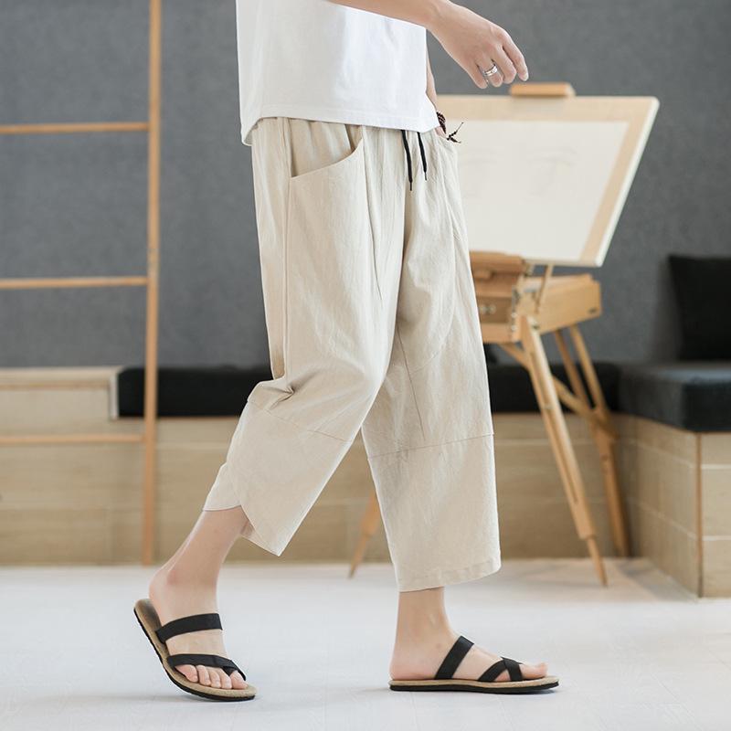 Men's Lightweight Cotton-Linen Wide-Leg Casual Pants