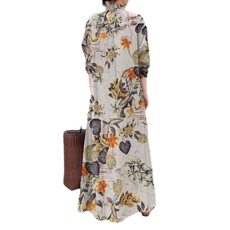 2024 Japanese-Korean Style Cotton Linen Long Shirt Dress with Turn-Down Collar and Pockets