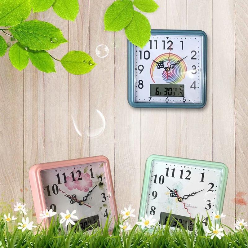 Wall Clock Dual Purpose Quartz Clock Simple Square Clock with Electronic Clock Lunar Calendar Display