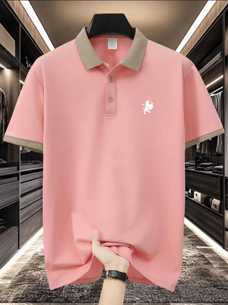 Mens Contrast Collar Short Sleeve Polo Shirt, Casual Outdoor Hiking Tops, Regular Fit for Trail Walk Outdoor Stroll Commute Leisure Wear