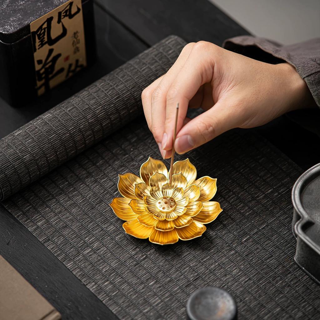 Buddhism Lotus Line Incense Alloy Incense Burner Stick Holder Plate Sandalwood Coil Base Temples Yoga Studios Home Decoration
