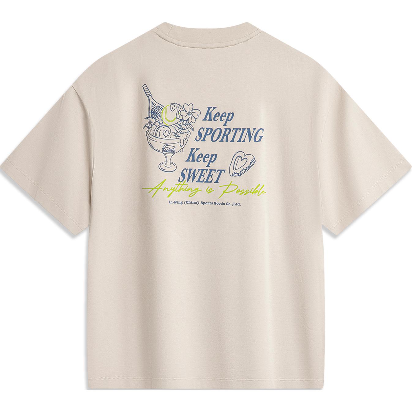 

Li-Ning Футболка Sports Lifestyle Series, впитывающая пот, удобная, свободного кроя, с круглым вырезом и коротким рукавом, женская, овсяно-серая, AHSU522-3 L