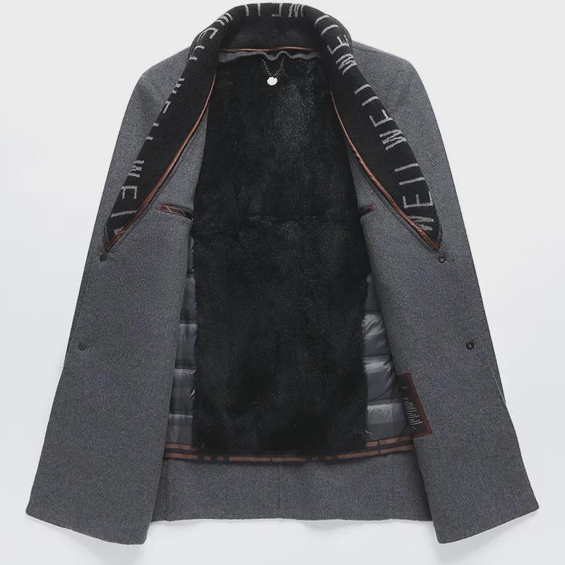 Men's Double-Sided Wool Coat with Rabbit Fur, Down Lining, for Autumn/Winter