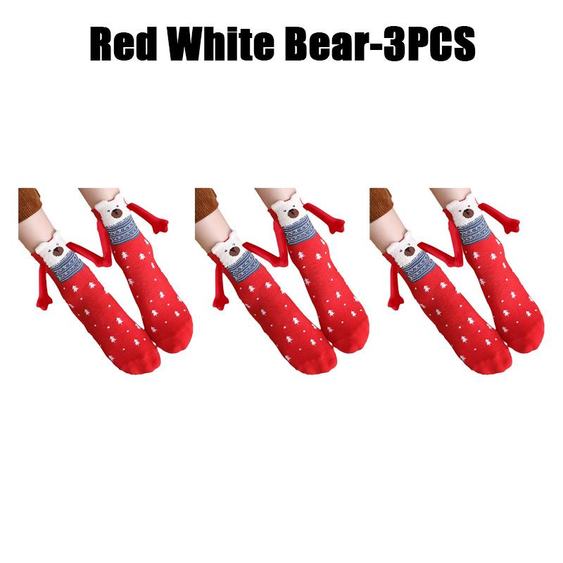12PCS Christmas Socks Fall and Winter Cotton Magnet Hand-holding Socks Mid-calf Socks Cute Couple Socks Cartoon Christmas Socks