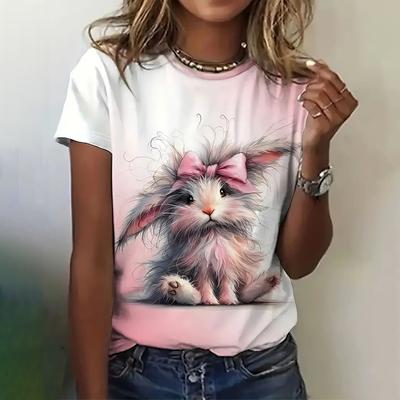 Rabbit Print T-shirt 3d Short-sleeved Casual Wear Summer Fashion Street Wear Round Neck T-shirt Super Coat