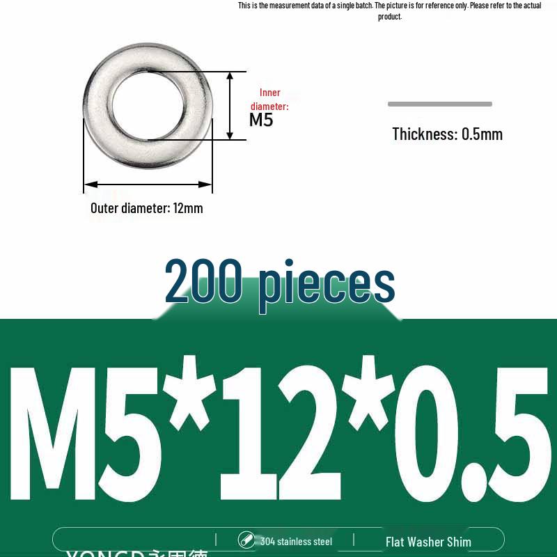 304 Stainless Steel Thickened Flat Washer / Ultra-thin Metal Gasket, Sizes M1.6-M10