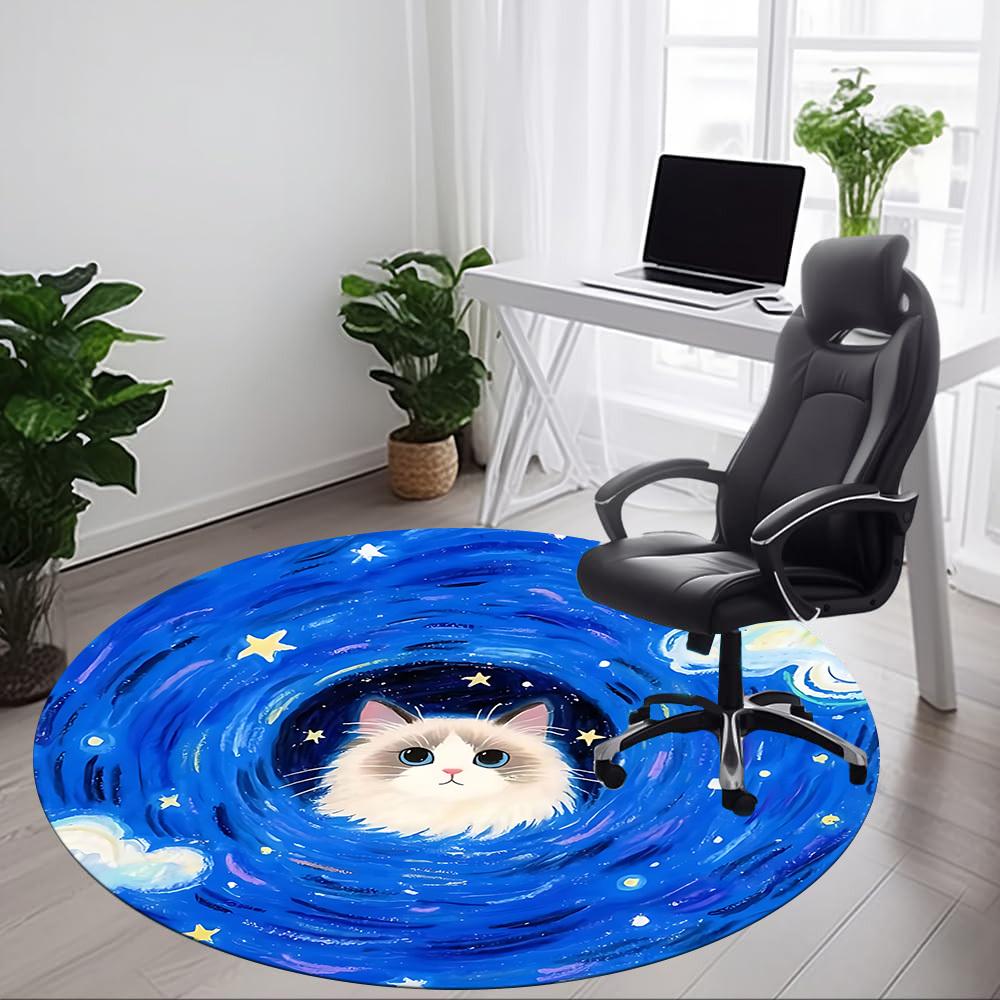 1PC Cosmic Cat Office Round Rug, Non Slip, Soft and Durable Office Rug for Interior Decoration, Perfect for Office