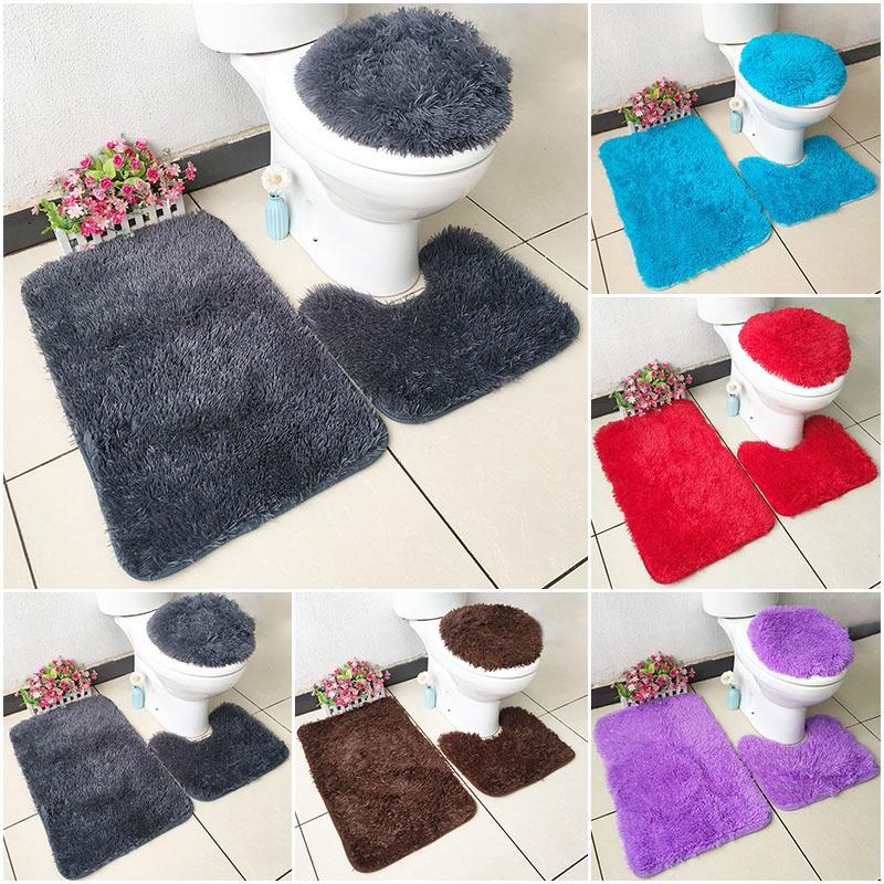 Shaggy Faux 3pc Soft Bathroom Set Bath Mat Contour Rug Toilet Lid New Cover