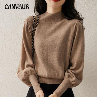 Maglione da donna autunno e inverno tinta unita mezzo collo alto manica lunga comoda maglieria casual a maniche corte