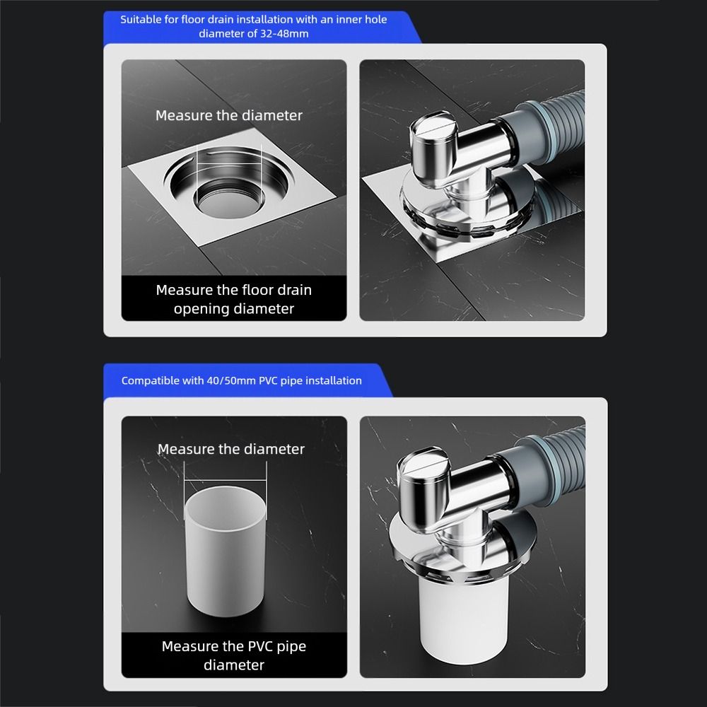 Black Silver Floor Drain Cover Snap Joint Double Purpose Multifunctional Tee Connector Anti-Overflow Insect Prevention