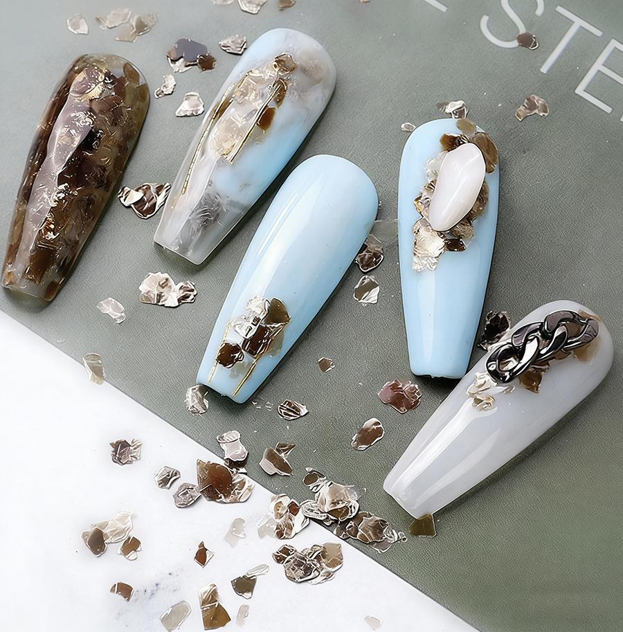 6 Colors Nail Art Mica Flakes Set, Irregular Metallic Gloss Mineral Slices, Shiny Nail Glitter Sequins for Nail Art Decoration
