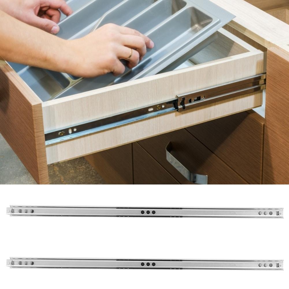 2Pcs Set Cold‑Roll Steel Sheet Ball Bearing Drawer Slide Rail Cabinet Hardware Fitting