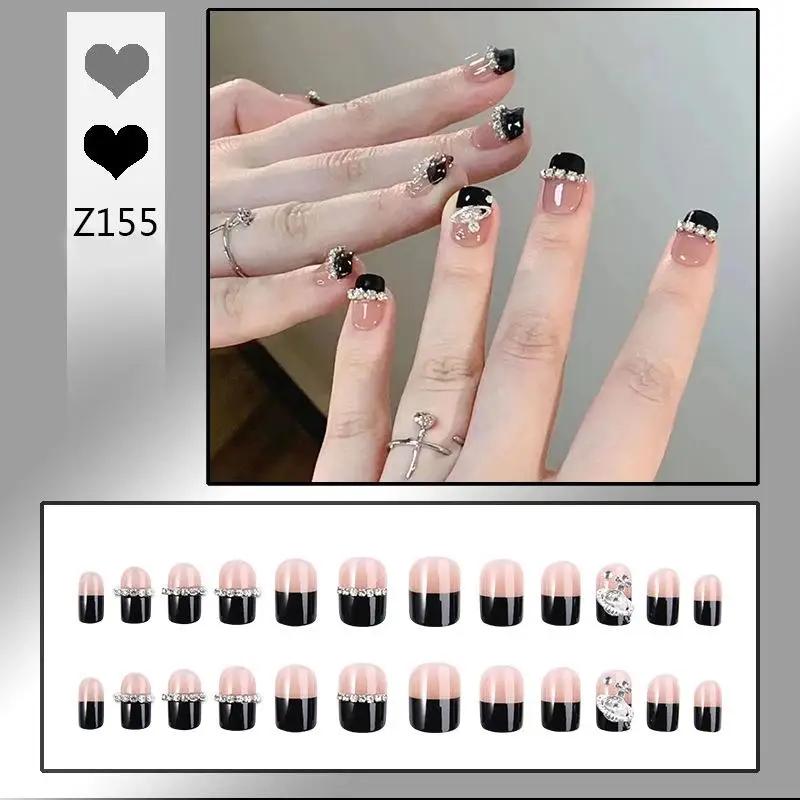 Press On Acrylic Fake Nails Set with Glue High Quality Handmade Nail Extension French Tips Woman False Short Nails Press Ons