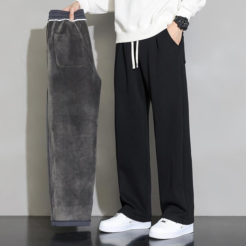 Autumn and Winter Wide-leg Pants Men's Velvet Straight Loose Sports Casual Long Pants Black Sweatpants 2026 New