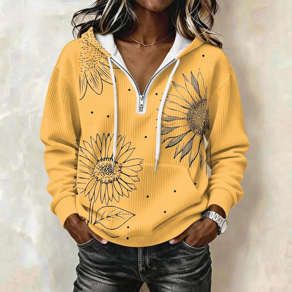 Women's Retro Print Long Sleeve Pullover Hoodie with