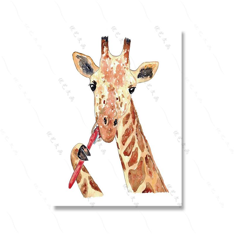 

Животное Щетка Зубы Фреска Акварель Искусство Плакат Печать Милый Ленивец Птица Лама Детская Настенная Картина На Холсте Ванная Комната Домашний Декор 21x30cm No Framed