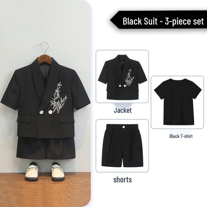 Boys' Chinese Style Summer Suit: Short Sleeve Embroidered Set for Weddings