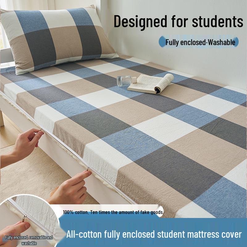 Class A 100% Cotton Zippered Mattress Protector for Student Dormitory - Single Bed, Dustproof Pure Cotton Cover.