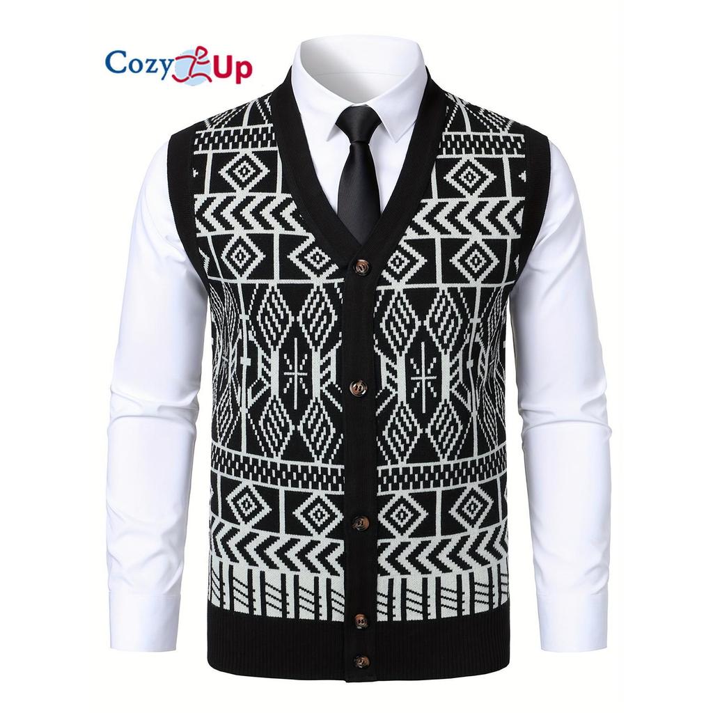 Cozy Up Men Color Block Plaid Knit Cardigan Vest with Buttons - Casual V-Neck, Sleeveless, Regular Fit for Spring/Fall