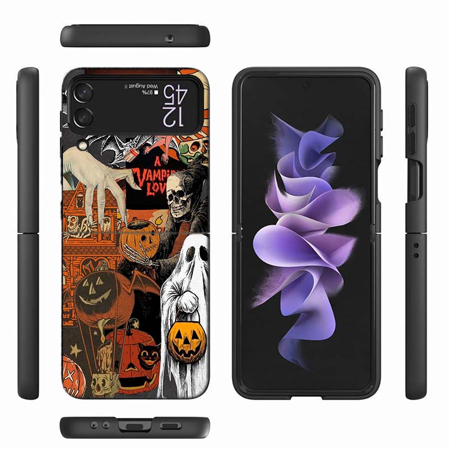 Halloween Fall Art Witch Cat Phone Case For Samsung Z Flip 6 7 5G Z Flip 5 Galaxy Z Flip 3 4 5G ZFlip Shockproof Hard Cover TPU