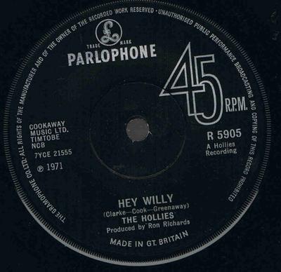 7inch Record HOLLIES - Hey Willy R5905 Parlophone 1971 UK Rock Used