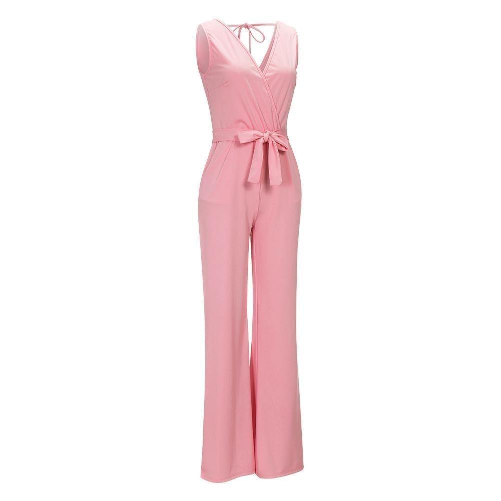 Women Sleeveless V Neck Backless Bandage Jumpsuit For Casual And Party Summer Elegance