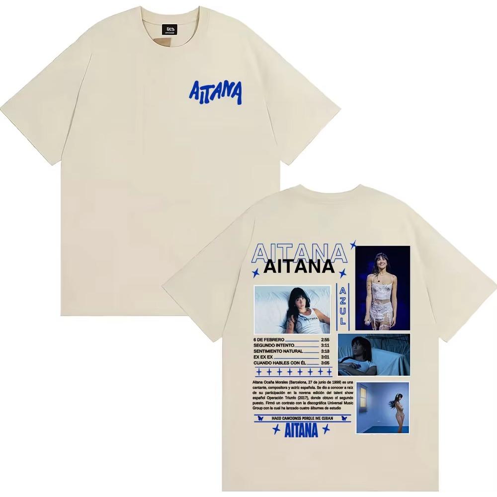 Singer Aitana Cuarto Azul Album Tour Cover T-shirts Men's Fashion Trend High Street T-shirts Women Summer O-Neck Cotton T Shirts