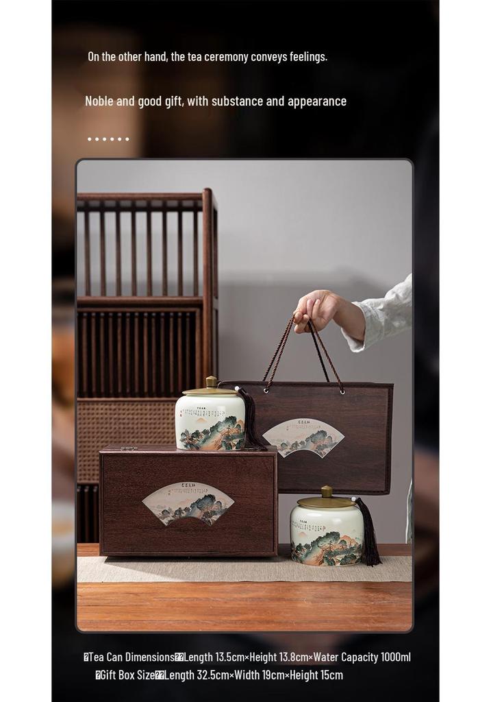 Renowned Wuyi Rock Da Hong Pao Ceramic Tea Gift Box - Double Ceramic Can