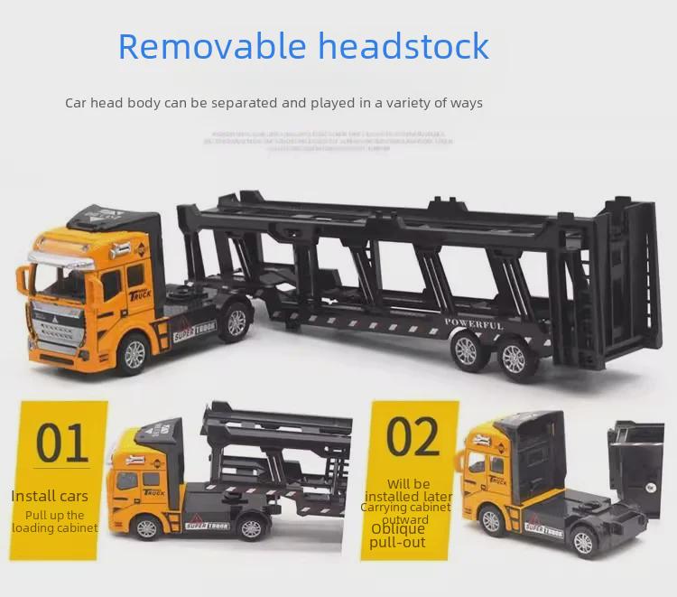 Alloy Double-Decker Semi-Trailer Pull-Back Toy Truck with Flatbed Trailer