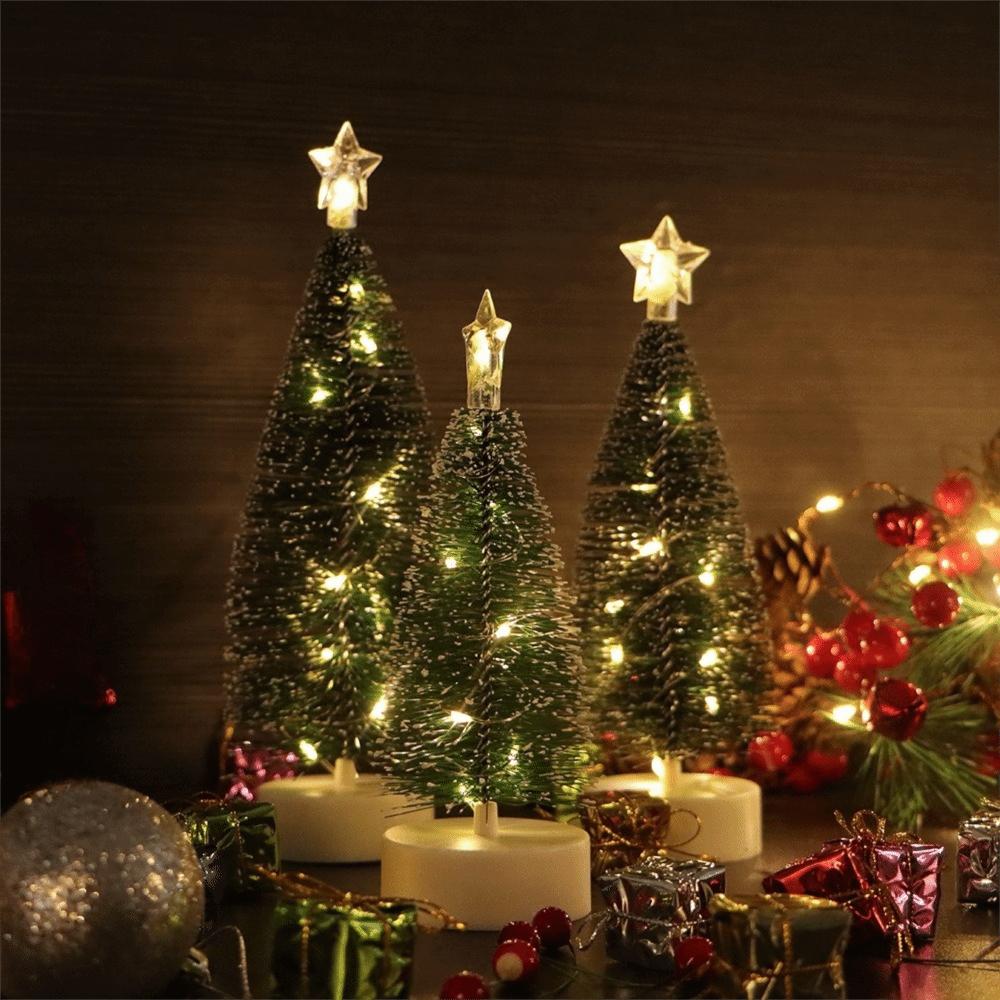 3Pcs/Set Mini Ornaments Small Pine Trees Lights Glowing Christmas Luminous Gifts  Party