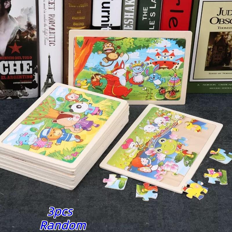 Bebek Erken Çocukluk Eğitim Oyuncakları 24 Parça Ahşap Yapboz Çocuklar İçin Karikatür Hayvan Yapbozları Çocuklar İçin Etkileşimli Oyuncak
