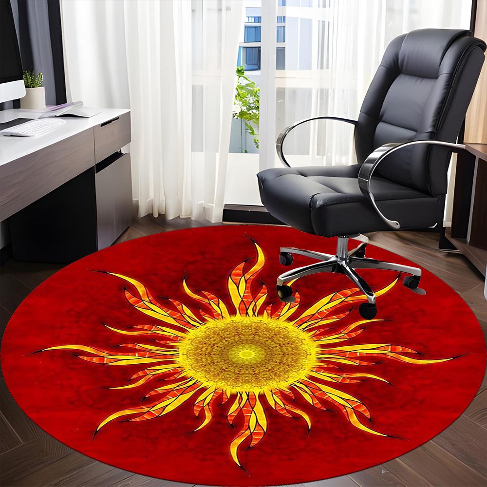 1pc Red Background Carpet for Office Non-Slip, Round Carpet, Soft & Comfortable, Carpet for Office, Lightweight Round Floor Mat