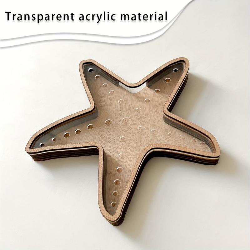 Starfishs Shape Seashells Display Box with Clear Acrylic Front Wood Seashells Holders for Shark Teeth Small Shadows Box