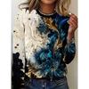 Fall/Winter Daily Women's Casual Top 3D Flower Print Women's Long-Sleeved T-Shirt Street Urban Fashion T-Shirt