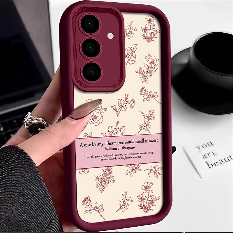 Simple Rose Flower Print Soft TPU Phone Case For Samsung Galaxy S25 S24 Ultra S23 S22 S21 Plus S20 FE A55 A35 A54 A53 A52 A14 Shockproof Bumper Cover