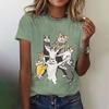Cute cat 3D printed women's loose round neck short sleeved T-shirt