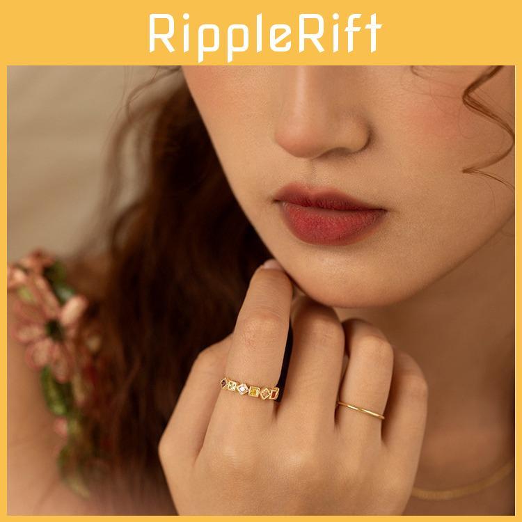 Elegant Colorful Gemstone Ring For Women Adjustable Geometric Copper Fashion Statement