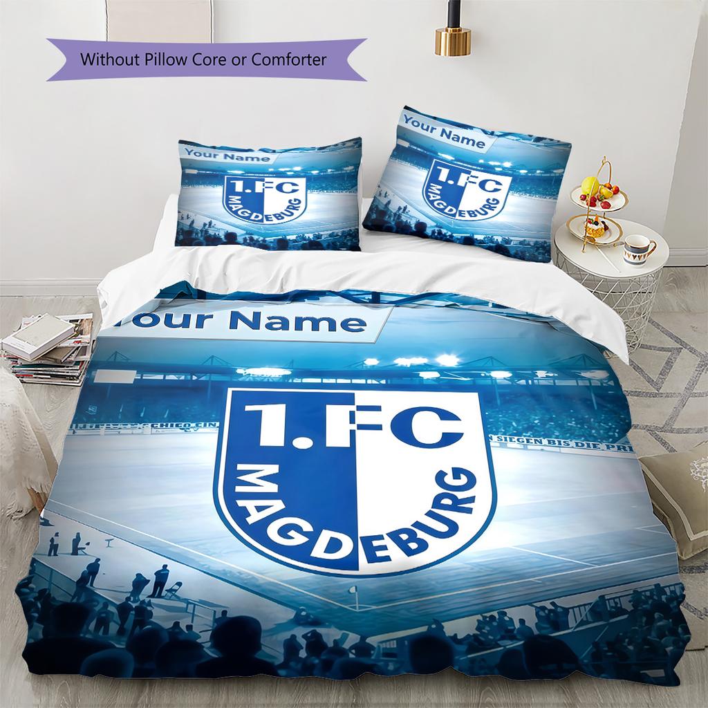 Benutzerdefinierter Name 1. FC Magdeburg Bettwäsche, Steppbett-Set Bettbezug Kissenbezug Zuhause Geburtstagsgeschenk(1 Bettbezug + 2 Kissenbezüge, ohne Füllung) -HE1