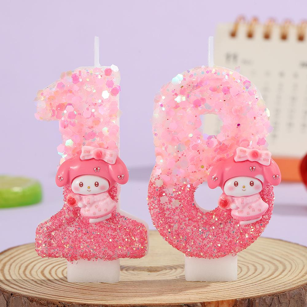 Pink Glitter Cartoon Number Birthday Cake Candles – Party Decoration
