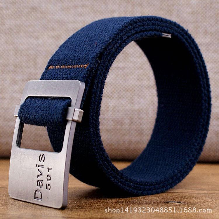 

Мужской удлиненный повседневный ремень с гладкой пряжкой для брюк, студенческий парусиновый ремень на талию 100-135CM темно-синий