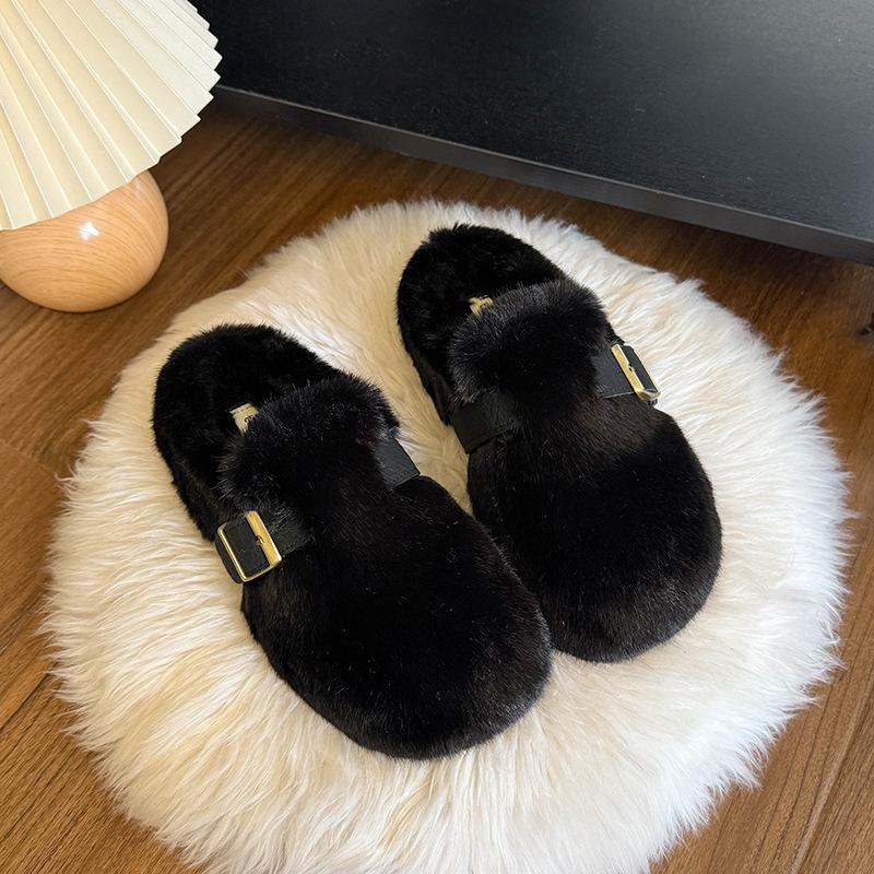 Mao Mao Slippers Women's Outer Wear 2025 New Autumn and Winter One-pedal High-end Mink Plush Cotton Slippers