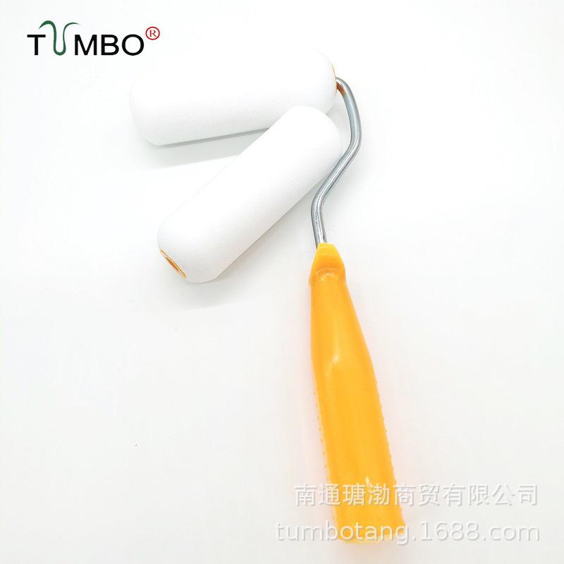 

Solvent-Resistant 4-Inch Double Round Sponge Roller Brush - No-Shed, No Brush Marks for Wall Touch-Ups 2 Sponges + 1 Handle