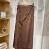 2025 Women's Tie-Waist Cotton Linen A-Line Midi Skirt - Solid Color, Retro, Versatile Design