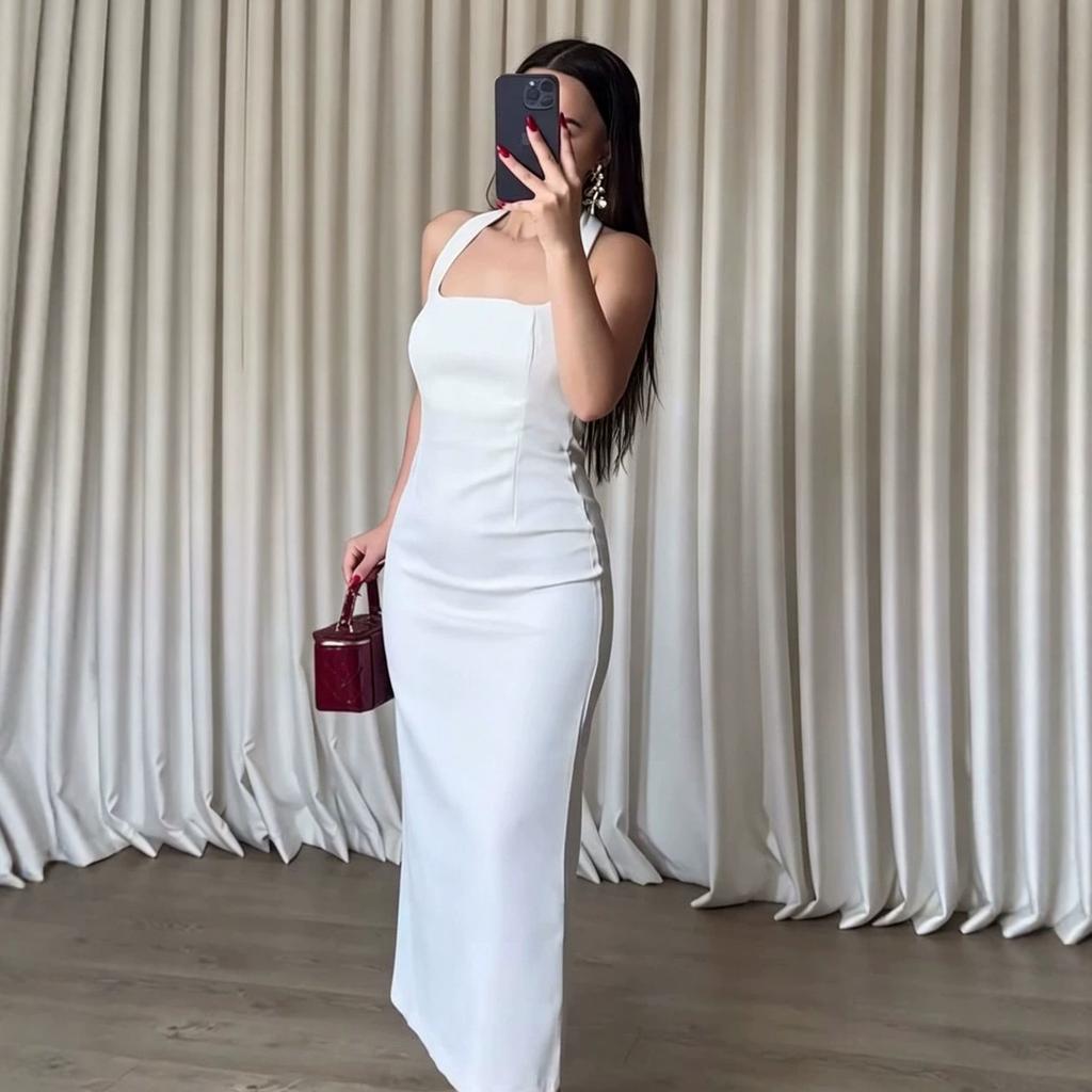 European and American Women's Clothing Spring and Summer Backless Neck Collar Sleeveless Long Dress Waist and Hip Temperament Dress