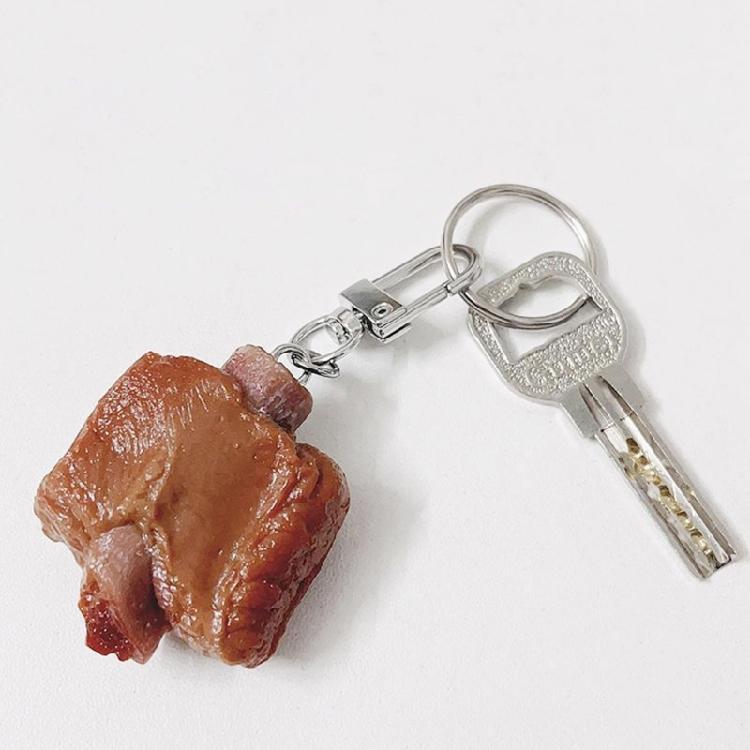 Fashionable Keyring Pork Rib Pendant Keychain Simulated Food Keyrings Jewelry