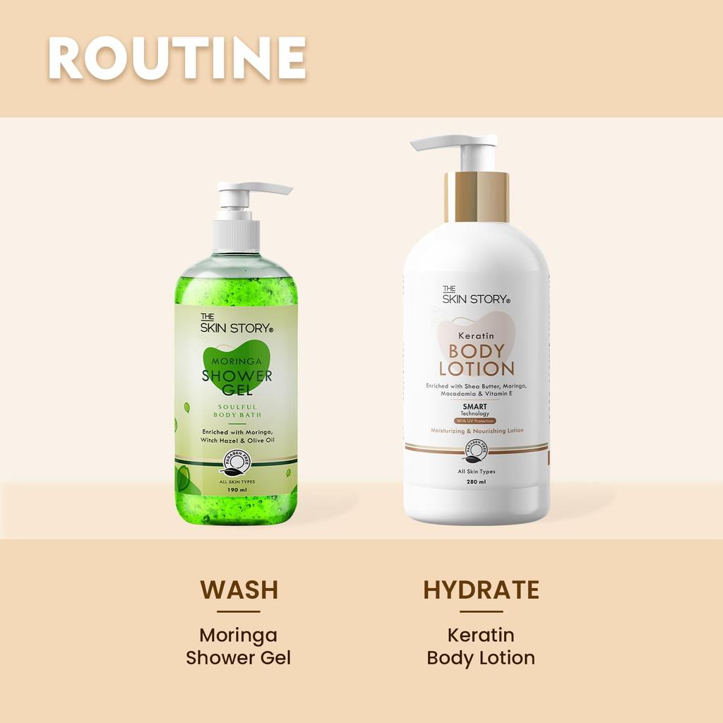 The Skin Story Moisturising Body Lotion for Women | 24Hrs Long Lasting Moisture and Hydration | Shea Butter, Moringa, & Vitamin E 100ml