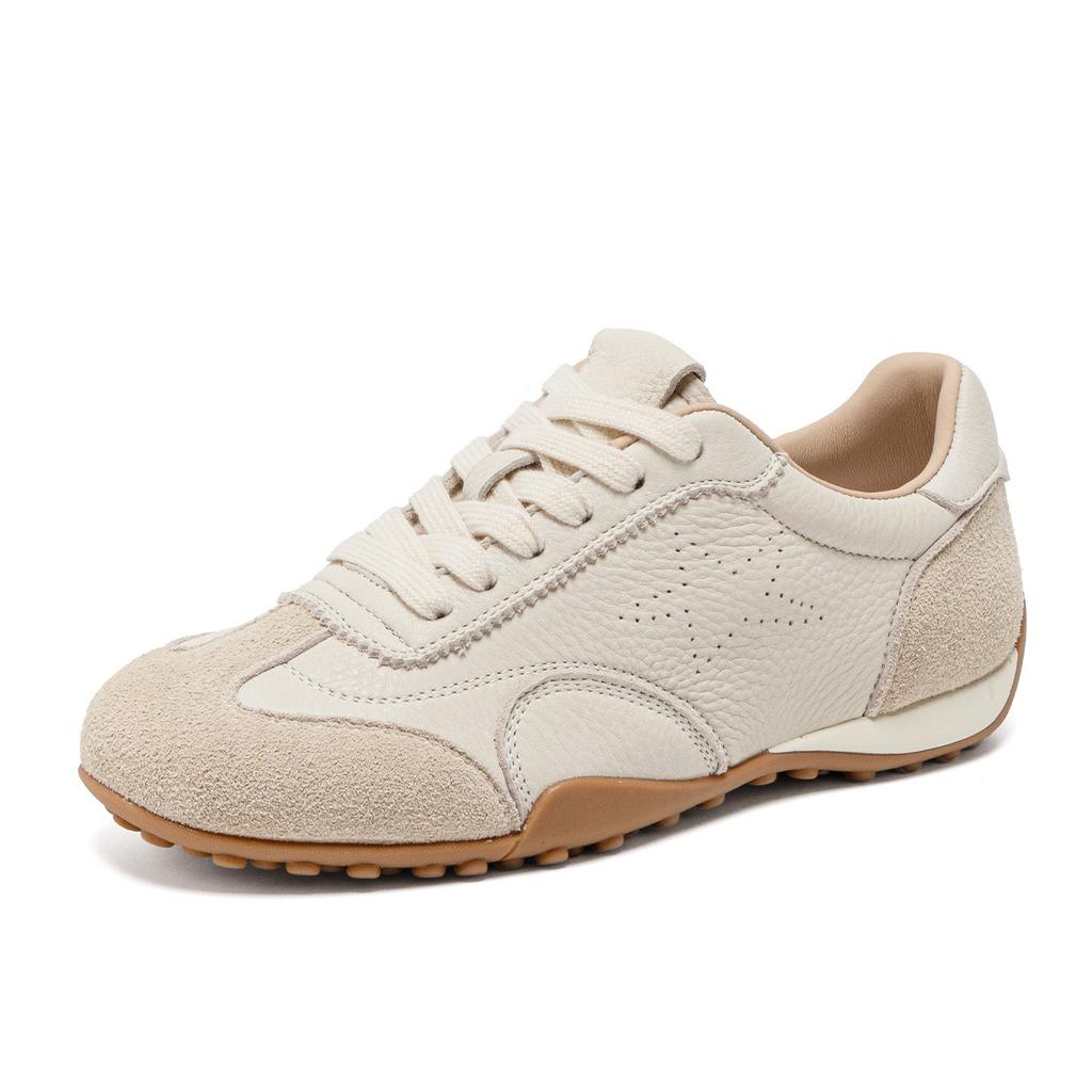 New Women Vintage German Training Shoes Genuine Leather Sneakers Retro Suede Patchwork Flat Casual Sports Shoes Non‑slip Ladies