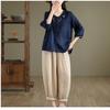 Vintage Hemden Sommer Stickerei Blumenbluse Damen Lässig 3/4 Ärmel Arbeit Blusen Locker Hemd Knöpfe Oberteile