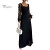 Summer Maxi Dress Flower Lace Sleeve Long for Women, Square Neck Ruffle A-Line Slim Waist Dress, Solid Color Party Soft Women