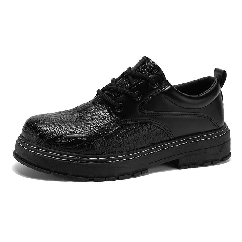 Crocodile pattern men's shoes spring 2025 new soft leather lace-up trend men's leather shoes casual British business leather shoes